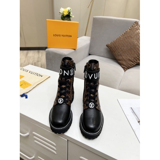 2023.11.19 Ex-factory vintage 280 in stock ❤❤❤ Complete packaging! Louis Vuitton LV Women's Upper Drip Glue Lace Up Short Boots Full Leather Thick Sole Martin Boots French OEM Original 1:1 Reproduction! The material is authentic! All made of 100% genuine 