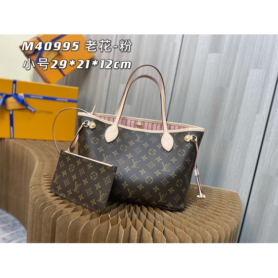 20231125 Internal Price P490 Top Original Order [Exclusive Background] M40995 Small Old Flower Powder [Taiwan Goods] All Steel Hardware ✅ Classic Shopping Bag 29cm LV Louis Vuitton New Neverfull Small Handbag has a sleek and classic design, making it an e