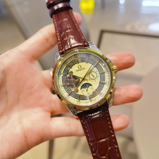 20240408 [Genuine leather strap with ten pairs of butterfly clasps] 235 Omega OMEGA [color] Nine flywheel fully automatic sun, moon, and stars machinery ⌚ 6 character daytime travel time (sun) [sun] nighttime travel time (moon) [moon] contains the highest