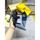 20240403 P200 (Customized 230 Leather Sole) Fenjia Dew Heel Sandals, Elastic Ribbon Wrapped Around Feet, Antique Blue Denim Material embellished with FF Embroidery Pattern, Available in Silver Glazed Heels at 6cm and 9cm Heights for Noble and Elegant Appe