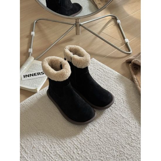 2023.12.19 ex factory price: 270UGG Women's Snow Boots Korean Handmade Sheep Roll Wool Boots Maillard Color Girl's Dream Love Boots Martin Boots~Fully handmade top layer cow suede inner lining Teddy Sheep Roll Wool paired with super autumn and winter atmo