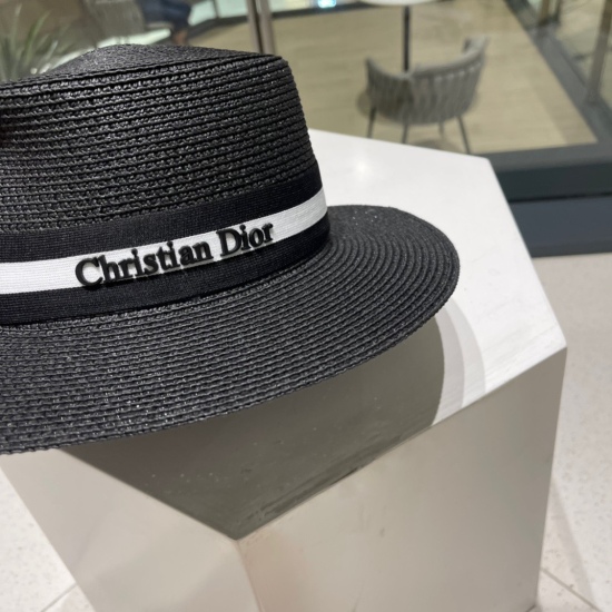 220240401 P70 Dior new straw hat, flat top bucket hat, black and white Mika, with a head circumference of 57cm