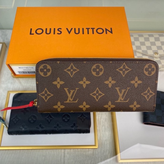 20230908 Louis Vuitton] Top of the line original exclusive background M60742 Red size: 19.5x 9.0x 1.5 cm Clemence wallet, small and compact but full capacity, made of exquisite and durable Monogram canvas material. The bright lining and leather zipper sho