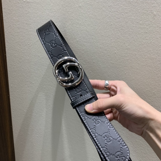 GUCCI luxury men's double G buckle classic printed belt belt belt with pure copper buckle hardware and new width of 4.0cm
