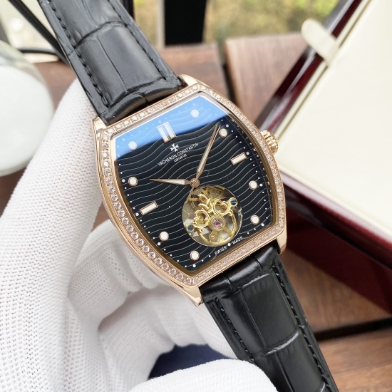 20240408 Unified 600. [Fashionable and Leisure Excellent Quality] Jiangshidandun Vecheron Conststin Men's Watch Fully Automatic Mechanical Movement Mineral Reinforced Glass 316L Precision Steel Case Leather Strap Simple, Exquisite, Noble and Elegant Size: