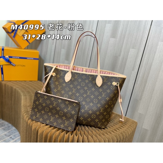 20231125 Internal Price P500 Top Original Order [Exclusive Background] M40995 Old Flower Pink [Taiwan Goods] All Steel Hardware ✅ Classic shopping bag 31cm LV Louis Vuitton's new Neverfull reinterprets the classic handbag and explores the exquisite detail