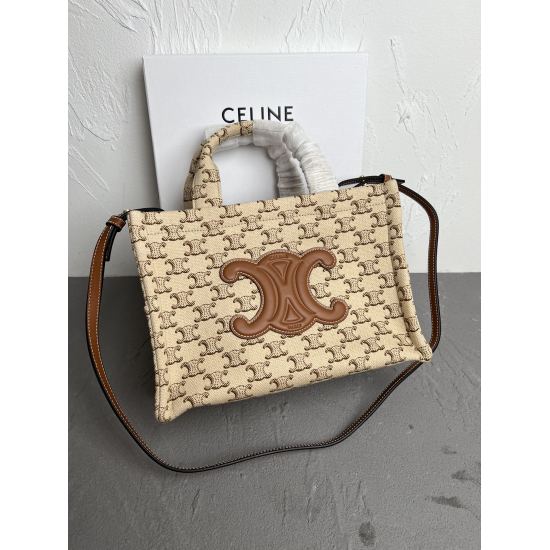 20240315 P780 CELIN-E 23s Summer | CABAS THAIS Small Triumphal Arch Printed Fabric Cow Leather Handbag Small Tote New | New Color Matching Super Beautiful~Triumphal Arch Printed Fabric echoes Cow Leather Triumphal Arch, creating a fresh texture in spring 
