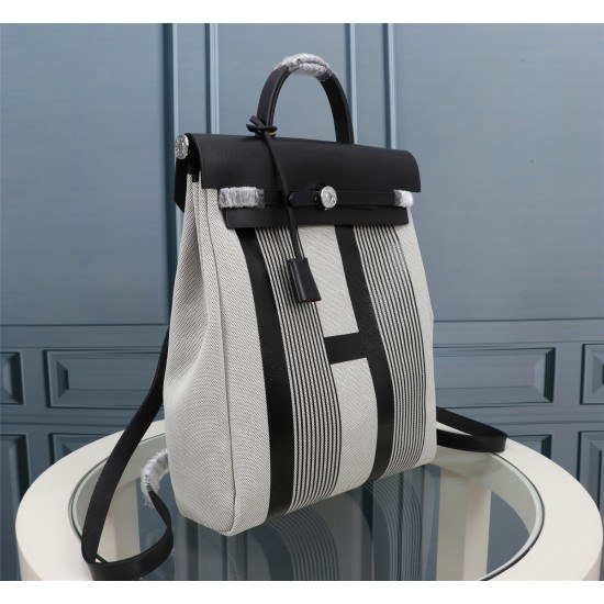 20240317 (white/black H) batch: 750herbag canvas backpack, unisex size: bottom length 30, height 35, width 12