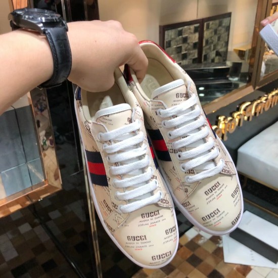 2023.11.19 【 Brand 】 Gucci seal printed leather. Exclusive popular product released [style] Women's casual shoe counter 1:1 latest material imported cowhide. Original leather lining with sheep skin. Women's size 34-41, P200 men's size 38-45, P210 