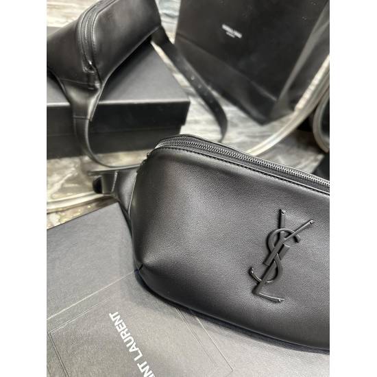 20231128 batch: 570 [New] Black buckle plain weave_ ASSIC Black Genuine Leather Waist and Chest Bag! Classic iconic logo, 100% premium sheepskin, with 3 card slots inside the bag and a zippered pocket on the back, making it an unbeatable practical item! A