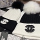 2023.10.2 CHA Xiaoxiang Big Logo Rabbit Fleece Knit Hat with Fox Ball Super Beautiful Winter Wear Fashion Item