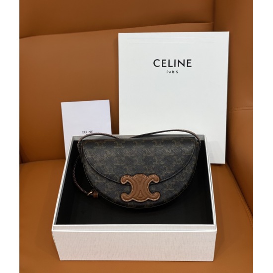 20240315 Floral P770 [CL Home] New BESACE TRIOMPHE Smooth Cow Leather Half Moon Bag, iconic print material, lined with cowhide/suede leather, can be worn on crossbody and shoulder, with snap closure, 1 main compartment, inner flat pocket, adjustable shoul