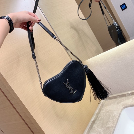 2023.10.18 p175 Saint Laurent Peach Heart Crossbody Bag ♥ Original order top layer leather YSL woc chain pack imported from Italy, pure calf leather! The latest synchronized version of the YSL counter, featuring stunning designs from the latest season, cl