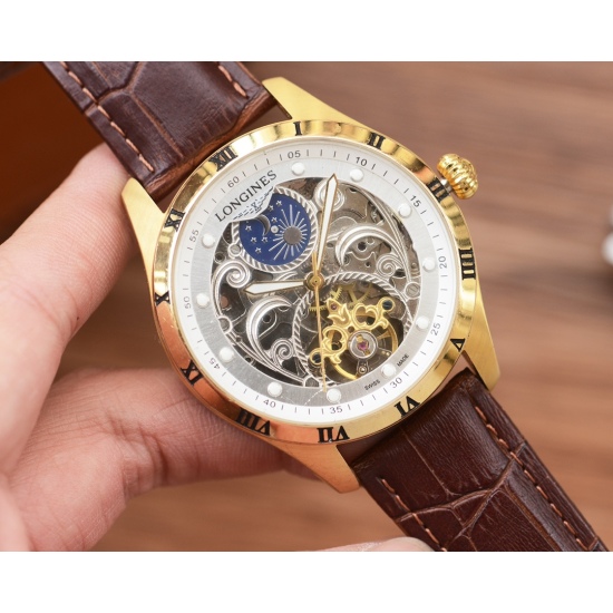 20240408 500 Men's Favorite Hollow out Watch ⌚ 【 Latest 】: Longines Best Design Exclusive First Release 【 Type 】: Boutique Men's Watch 【 Strap 】: Real Cowhide Watch Strap 【 Movement 】: High end Fully Automatic Mechanical Movement 【 Mirror 】: Mineral Reinf