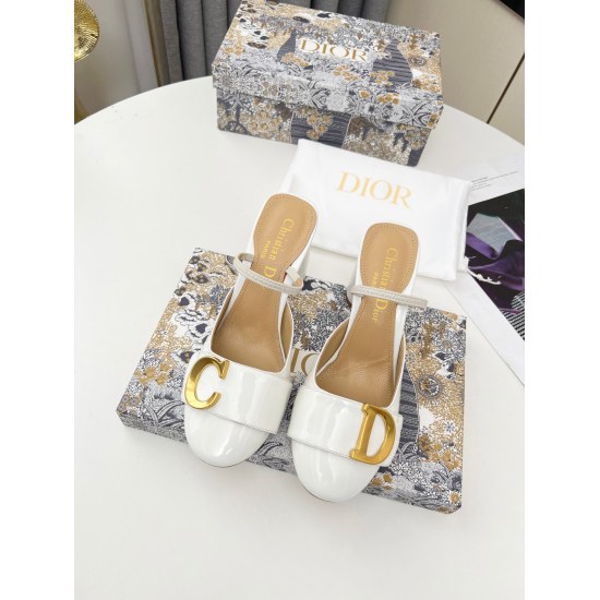 2024.01.05 Dior New Original Development Small Round Head Sandals Shoes Perfect for Easy Matching on Feet Heel Height 7.3cm Five Color Optional Size 35-42: Factory Price 210 (Genuine Leather Sole+30)