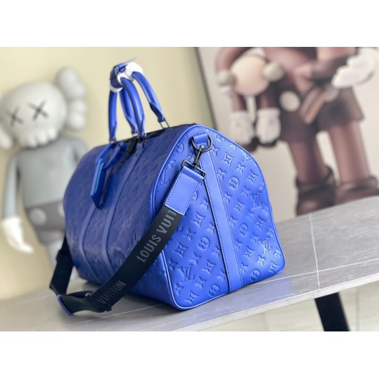 20231125 780 Top level original order ✨ The M23141 indigo (embossed) full leather travel bag series Keepall Bandoulire 50 travel bag is one of Louis Vuitton's classic travel bags. The Keepall Bandoulire 50 travel bag is designed with embossed Taurillon le