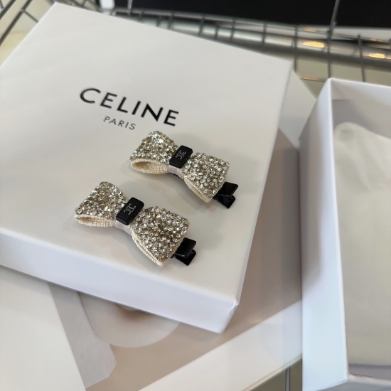 220240401 P 60 with packaging box (pair) CELINE Triumphal Arch new edge clip bangs clip, shiny full diamond series, fashionable and trendy item, a must-have item for young ladies