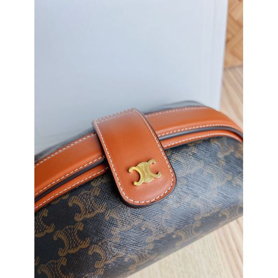 20240315 P660CELINE New Product | TRIOMPHE CANVAS Logo Printed Cow Leather Handbag [Good Things to Share] New Product Handheld Makeup Bag Simple and Versatile, Can also be Used as a Handbag, Toilet Bag, Stationery Bag, Large Capacity, Very Retro, Easy to 