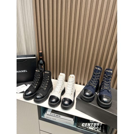2023.12.19 2023 Thick soled new Chanel motorcycle boots,, ⭐ 1:1 development for cabinet packaging, small stature benefits, 5cm heel height, electrical hardware letters, super comfortable on the feet, full of girlish feeling Fabric: original customized woo