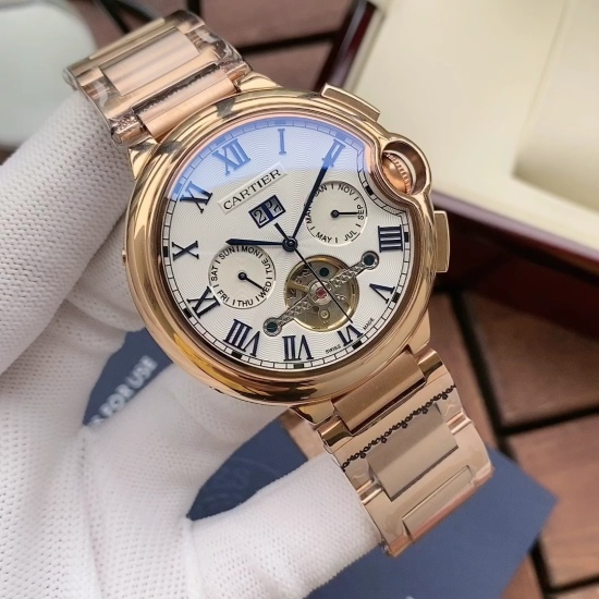 20240408 590. [New Style Elegant and Atmosphere] Cartier Men's Watch Fully Automatic Mechanical Movement Mineral Reinforced Glass 316L Precision Steel Case Precision Steel Band Fashionable and Trendy Business and Leisure Size: Diameter 44mm Thickness 12mm