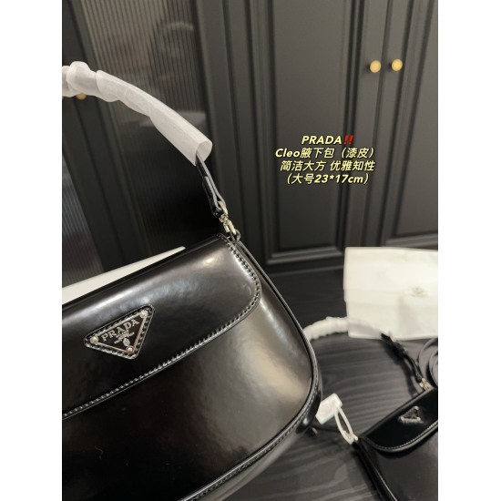 2023.11.06 Large P215 Folding Box ⚠️ Size 23.17 (without long strap) Small P230 folding box ⚠️ Size 18.15 (with long strap) Prada PRADA Cleo Underarm Bag (patent leather) Comfortable and exquisite, simple and elegant yet not careless, easy to create elega