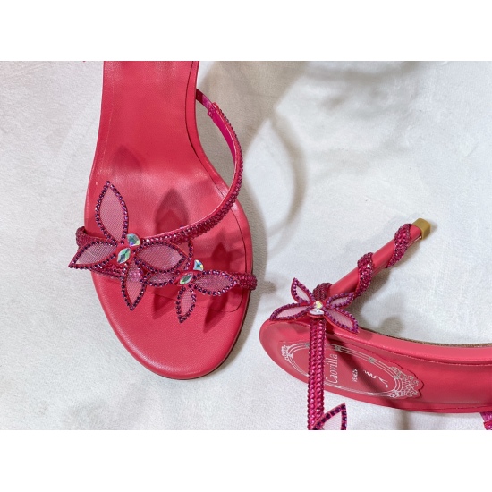 2023.12.19 400 Top Edition R ᴇ ɴ ᴇ C ᴀᴏᴠ ɪʟʟ ᴀ | 2023 RC MARGOT series, original development, fairy butterfly snake shaped lace up crystal high heels for women's sandals, iconic spiral snake shaped lace up new version, thin gauze butterfly rhinestone inla