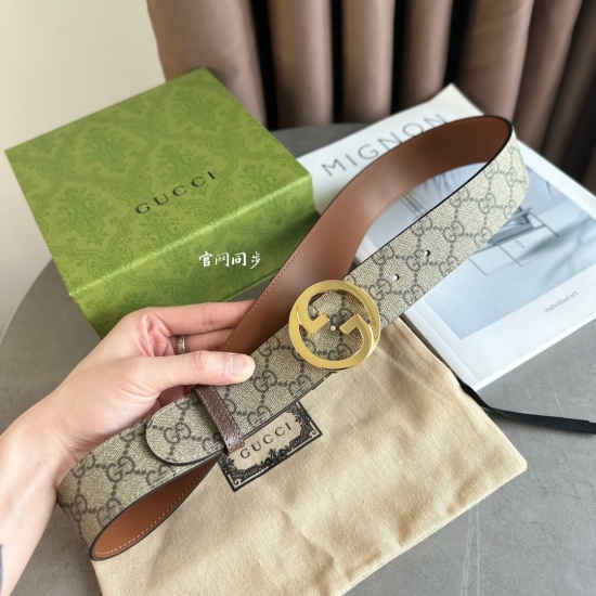 Gucci. The latest version of Gucci's complete packaging counter features a dark beige canvas leather with a brown silicone sole design. Width 4.0cm/3.0/2.0, available with new pancake double G buckle