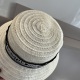220240401 85Dior new straw hat, flat top bucket hat, black khaki pink tricolor head circumference 57cm