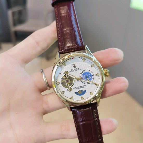 20240417 [Genuine leather strap with ten pairs of butterfly clasps] 230 Rolex ROLEX ✨ Nine flywheel fully automatic sun, moon, and stars machinery ⌚ 6 character daytime travel time (sun) [sun] nighttime travel time (moon) [moon] contains the highest quali