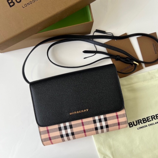 2024.03.09P540 (Top Original Quality)! Burberry Haymarket checkered leather diagonal backpack ➰ 【 B • Home 】 Original production~~Detachable shoulder strap ‼‼ Small shoulder bag and handbag dual-purpose delicate [rose] Soft imported calf leather paired wi