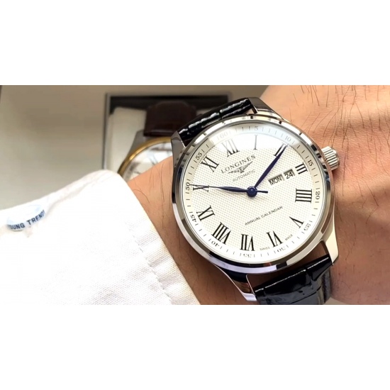 20240408 White shell 450, Gold shell 470. 【 Newly upgraded elegant and atmospheric 】 Longines men's fully automatic mechanical movement mineral reinforced glass 316L stainless steel case leather strap minimalist style business and leisure size: diameter 4
