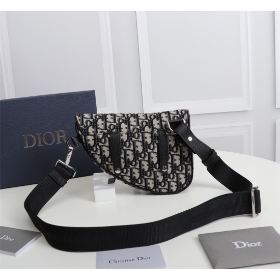 20231126 490 Dior Men's Saddle Bag with Authentic Matching Box Model: 1ADPO191 (Apricot Jacquard) Beige and Black Oblique Printed Interior Decorated with 