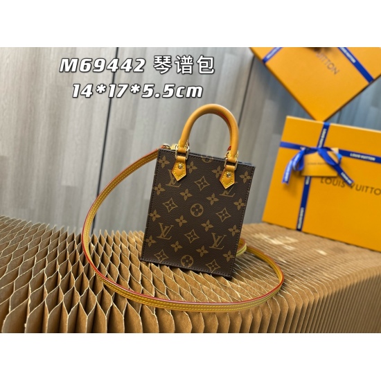20231125 internal price P400 top-level original order [exclusive background] Model number: 69442 LV Very rare ultra small size tote bag, tote bag piano score bag or design with handle and crossbody! Monogram coated canvas, natural cowhide trim, fabric lin