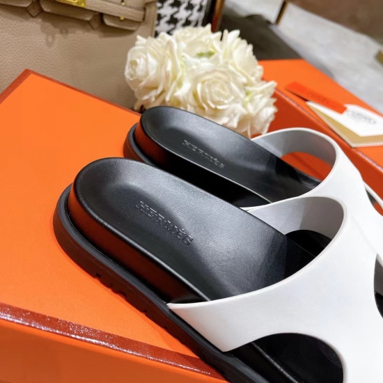20240414 170. Men's version+10. Hermes ❤️ Male and Female Same Style Spring/Summer New Uncle Sandals with Strength Attacking Internet Celebrity Imported Cowhide ➕ Sheepskin~Casual Versatile Simple Instagram on Xiaohongshu Many internet celebrities are pla