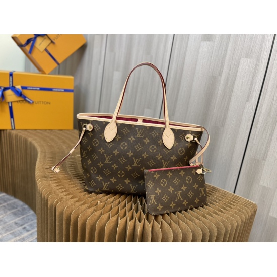 20231125 Internal Price P490 Top Original Order [Exclusive Background] M41178 Small Old Flower Rose Red [Taiwan Goods] All Steel Hardware ✅ Classic Shopping Bag 29cm LV Louis Vuitton New Neverfull Small Handbag has a sleek and classic design, making it an