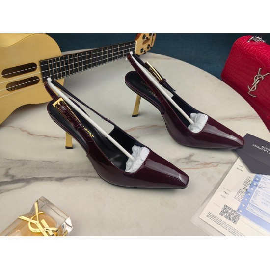 20240403 310 [Saint Laurent] Saint Laurent, Thin Heel Electroplated Heel Back Empty Single Shoes 2023 Early Spring Counter Synchronizes Latest, YSL, Logo Letter Gold Buckle Decoration Classic and Beautifying Masterpiece Counter The hottest Spring/Summer c