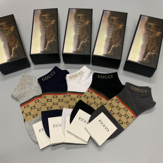 2024.01.22 Spring New Product Launch [Celebration] [Celebration] GUCCI (Gucci) Pure Cotton Quality [Strong] Comfortable and Breathable [Victory] One box of 5 pairs [Gift]