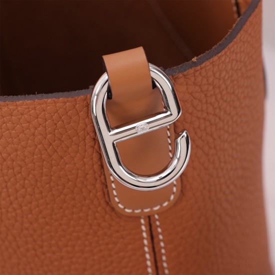 20240317 (Gold Brown Silver Buckle) Wax Thread Semi Handmade Batch; 800 | High cost performance pig nose vegetable basket 18cm, made of original cowhide all steel hardware with a craftsmanship comparable to handmade diagonal lines. The bottom of the handl