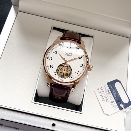 20240417 White Shell 550, Rose Gold 570. New Famous Craftsman Flywheel Classic Hot selling Style [Fashionable Style Elegant temperament] Longines Men's Watch Fully Automatic Mechanical Movement Mineral Reinforced Glass 316L Precision Steel Case Leather Ba
