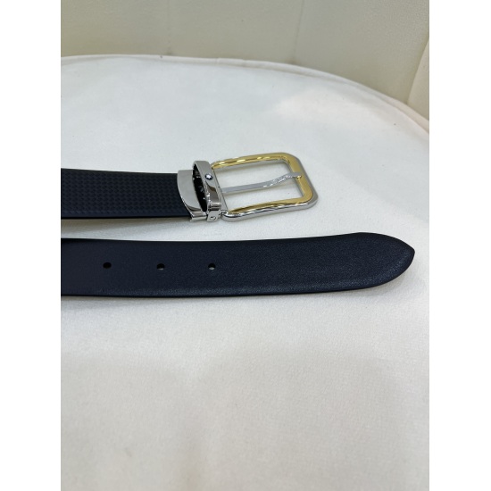 Montblanc. 3.5cm wide imported double-sided top layer cowhide high-quality needle style buckle for free cutting of business and leisure belts.