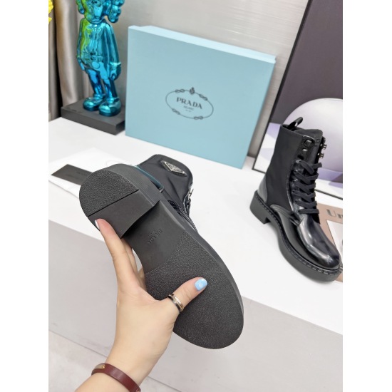 2024.01.05 290 PRADA 2020 Autumn/Winter Short Boots Thick Sole Martin Boots Motorcycle Boots Fabric: Shiny Open Edge Bead Inner Lining: Mixed Sheepskin Heel Height: Approximately 6cm