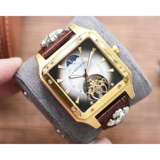 20240408 550 Square Boutique! [Latest]: Cartier's Best Design Exclusive First Release [Type]: Boutique Men's Watch [Strap]: Real Cowhide Watch Strap [Movement]: High end Fully Automatic Mechanical Movement [Mirror]: Mineral Reinforced Glass (Higher Defini