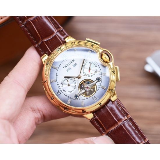 20240417 White 550, Gold 570 Blue Balloon Series Exquisite Versatile [Latest]: Cartier Multi functional Design [Type]: Boutique Men's Watch [Strap]: Genuine Cowhide Strap [Movement]: Fully Automatic Mechanical Movement [Mirror]: Mineral Reinforced Glass (