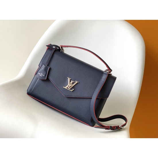 20231125 820 Top Original Exclusive Real Shot Top layer Cowhide All Steel Hardware Model M54849 Black M53197 Royal Blue M55323 Green Love Letter Bag Mylockme Handbag showcases an academic style with a modern style. The soft calf leather creates a smooth c