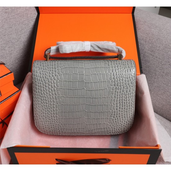 20240317 (Grey) Hermes French Origin (Crocodile Pattern) Batch: 540 constancy Constance Flight Attendant Bag ☣️ Crocodile Skin Pure Steel Plated Hardware Buckle, Authentic Leather Source, Super Good Touch Accessories, Precise Steel Laser Logo, Perfect Fli