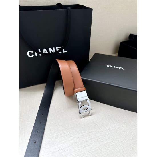 2023.12.14 Width 3.0cm CHANEL Chanel [Rotating] Double C Calf Leather with Silver Gun Color Gold Metal Belt Multi color Women's Belt Matching! This hardware can be rotated for use (with both sides of the body colored).