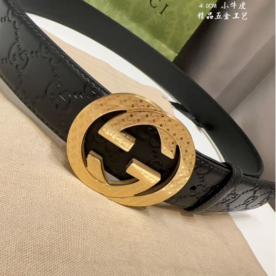 GUCCi Gucci Men's Width 4.0CM Simple and Generous Boutique Hardware Imported Leather Wearing Effect is Very Good, Best Recommendation for Gifts and Self use