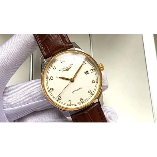 20240408 440. Classic style and elegant temperament: Longines men's fully automatic mechanical movement, mineral reinforced glass 316L stainless steel case, leather strap with minimalist design, business and leisure size: diameter 40mm, thickness 12mm