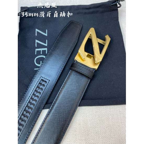 2023.12.14 Zegna Men's Automatic Belt - Width 34MM 316 Premium Steel Buckle Crafted with Fine Craftsmanship for a Soft Hand Feel that Can be Tailored