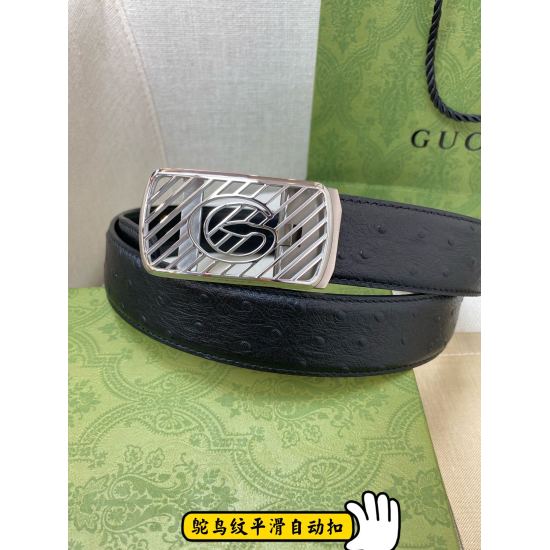 Gucci men's automatic waistband - width 35MM 316 high-quality steel buckle that never fades, crafted with exquisite craftsmanship to create a soft feel that can be cut